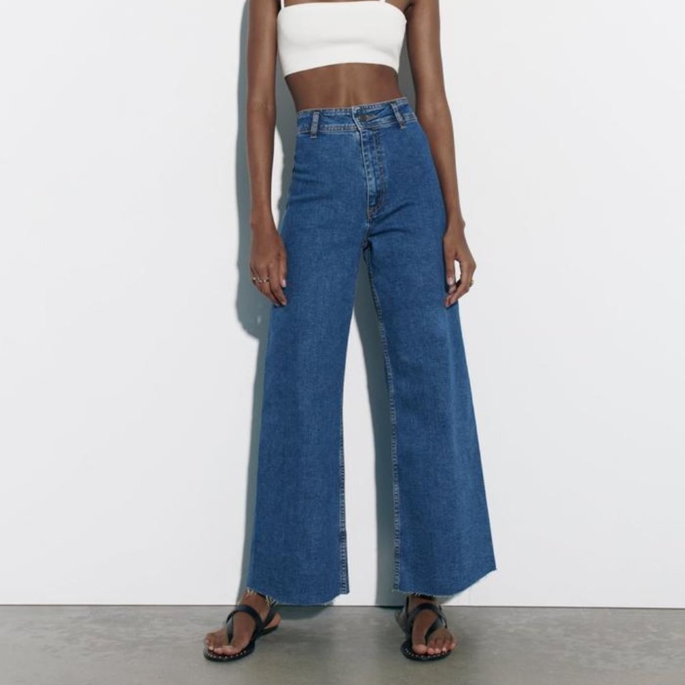 Zara The Marine Straight Leg Jean Blue 10 Cropped